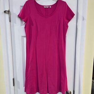 Ladies Size Large Liz Claiborne Fuchsia Short Sleeve Dress GUC